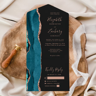 Casamento Moderno Azul Teal com Ouro Rosa Ágata Es