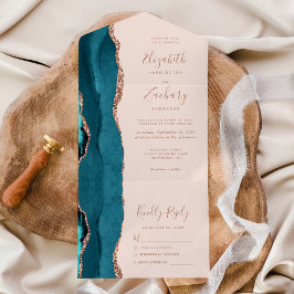 Casamento Moderno Azul Teal Dourado Rosa Ágata