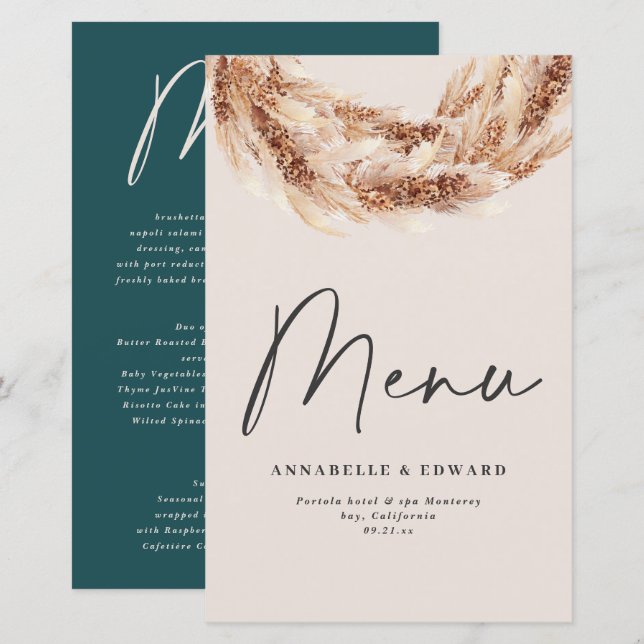 Casamento moderno boêmio botânico com grama pampas (Frente/Verso)