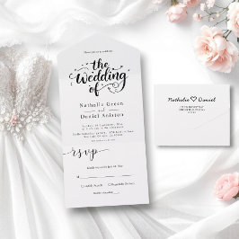 Casamento Moderno Branco e Preto de Script Elegant