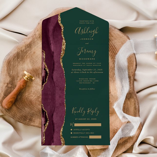 Casamento Moderno Burgundy Dourado Ágata Verde (Criador carregado)