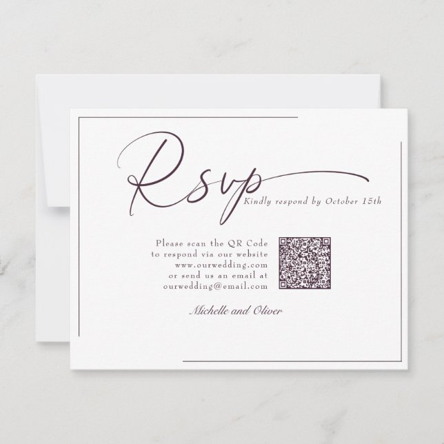 Casamento Moderno Clássico Caligrafia QR Code RSVP (Frente)