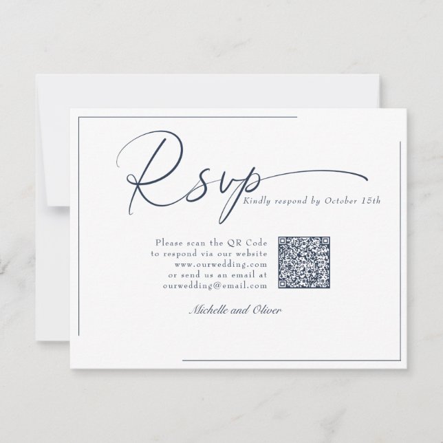 Casamento Moderno Clássico Caligrafia QR Code RSVP (Frente)