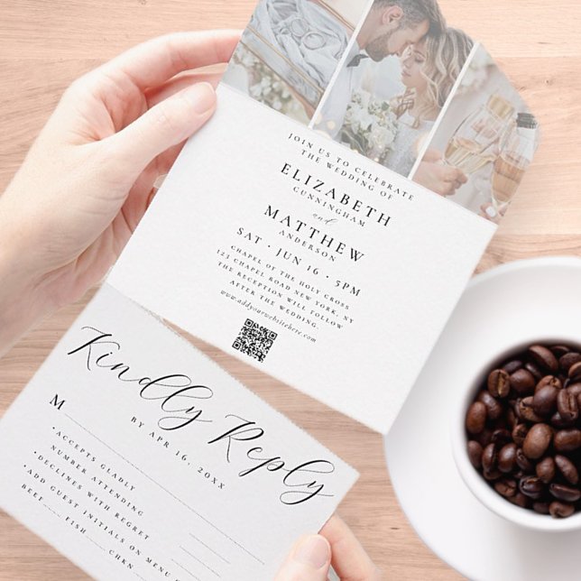 Casamento Moderno Código QR Chic Três Fotos (Criador carregado)