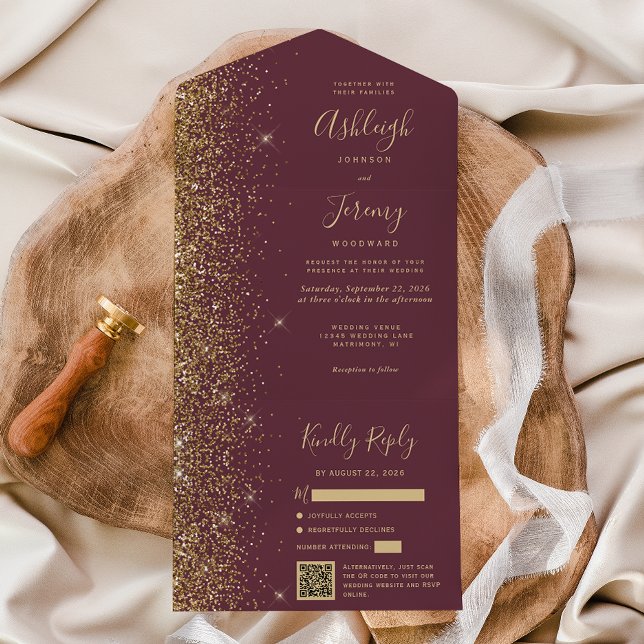 Casamento Moderno Código QR com Brilho Dourado em  (Criador carregado)