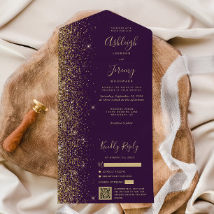 Casamento Moderno Código QR Glitter Dourado Roxo