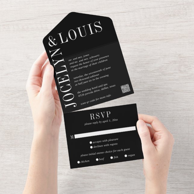 Casamento Moderno Código QR Preto Ousado (Aba destacável)