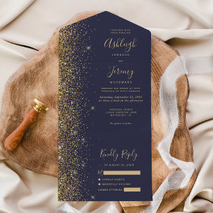 Casamento Moderno com Brilho Dourado Azul Escuro
