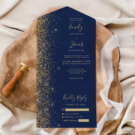 Casamento Moderno com Brilho Dourado em Azul Naval