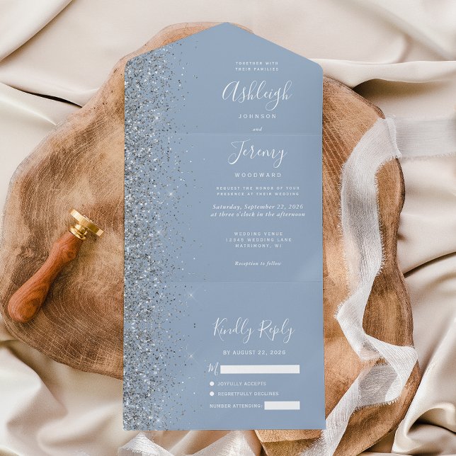 Casamento Moderno com Brilho Prateado Azul Empoeir (Criador carregado)