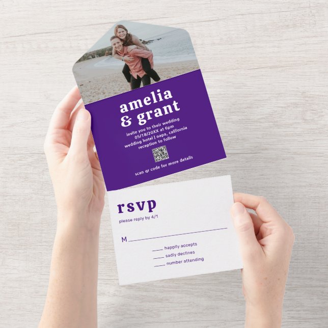 Casamento Moderno com Código QR Purple de Fonte Re (Aba destacável)