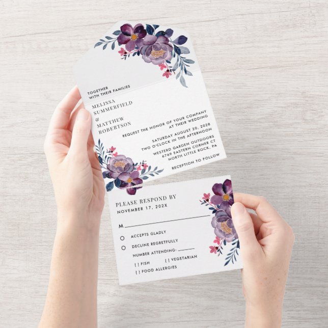 Casamento Moderno com Flores Roxas (Aba destacável)