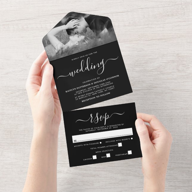 Casamento Moderno com Letra Simples Preto e Branco (Aba destacável)