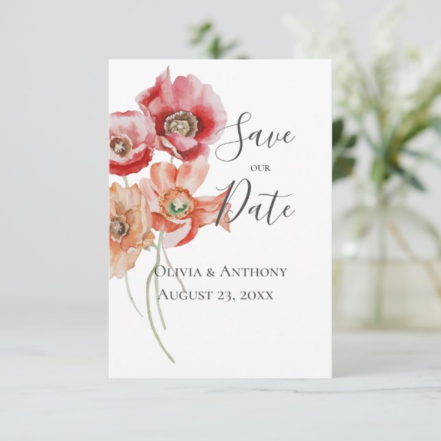 Casamento Moderno Cor-de-Rosa Floral Salvar a Data (Em pé/Frente)