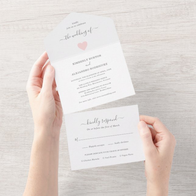 Casamento Moderno Coração Rosa Simples (Aba destacável)