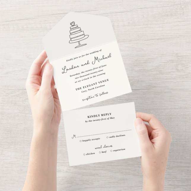 Casamento Moderno de Bolo de Mão Desenhada (Aba destacável)