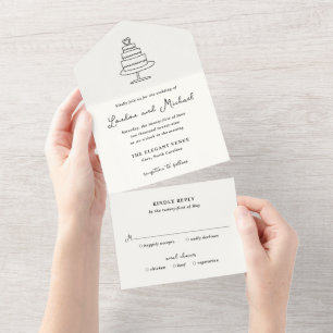 Casamento Moderno de Bolo de Mão Desenhada
