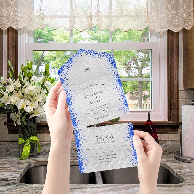 Casamento moderno de confetti Real Azul (Criador carregado)