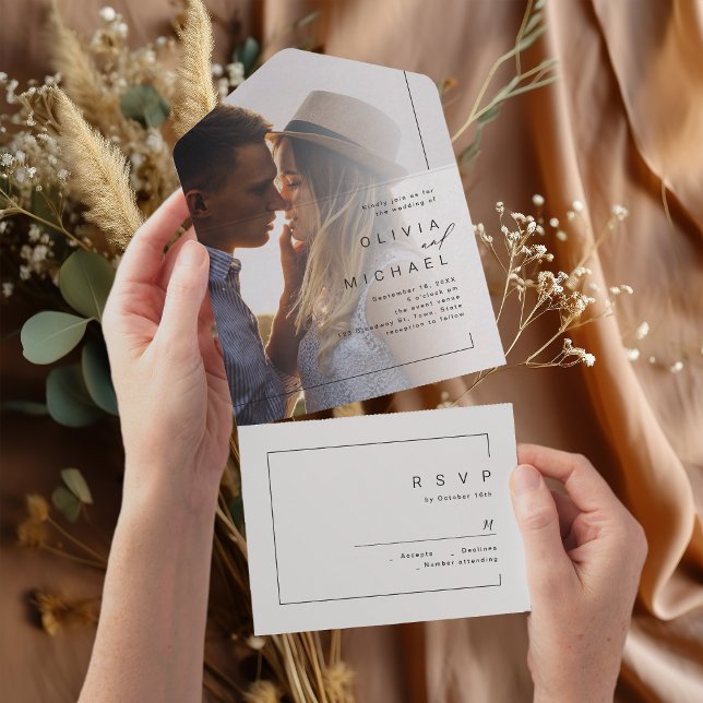 Casamento moderno de fotos minimalistas (Modern chic minimalist photo wedding all in one invitation)