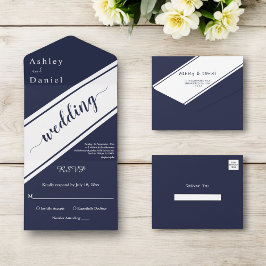 Casamento Moderno de Luxo Branco Azul-Marinho Chic
