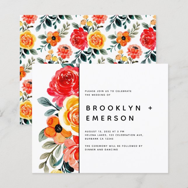 Casamento Moderno de Padrão Floral do BUDGET (Frente/Verso)