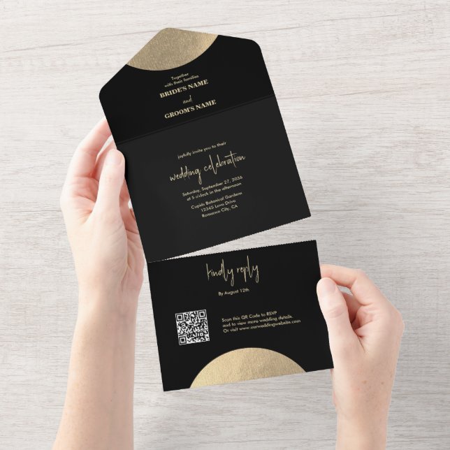 Casamento moderno de preto e Abstrato Dourado cont (Aba destacável)