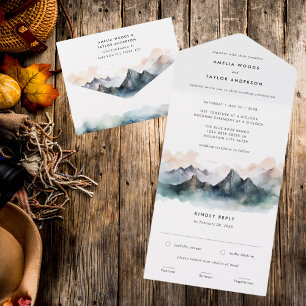 Casamento Moderno de Queda de Aquarela em Montanha