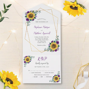 Casamento Moderno de Rosa Roxo de Girassol Geométr