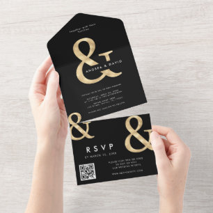 Casamento Moderno de RSVP com Código QR em Preto e
