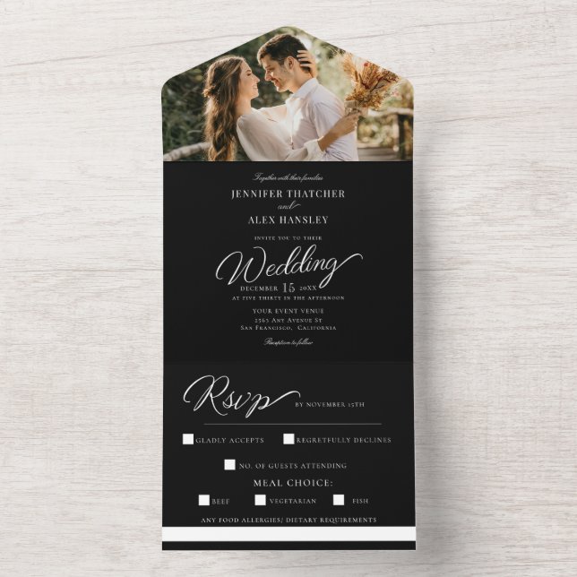 Casamento Moderno De Script Chic Em Um Convite (Interno)