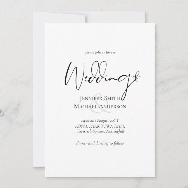 Casamento Moderno de Script de Elegância Simples (Frente)