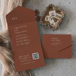 Casamento Moderno de Terracotta Rust QR Monograma