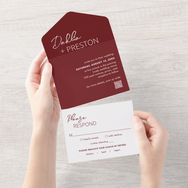 Casamento Moderno do Código QR da Borgonha Mínima (Aba destacável)