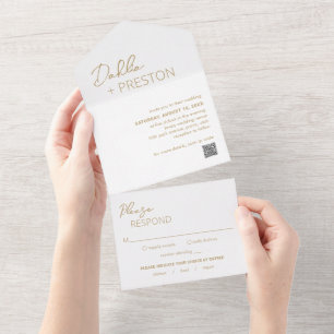 Casamento Moderno do Código QR Dourado mínimo