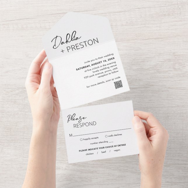 Casamento Moderno do Código QR Preto e Branco míni (Aba destacável)
