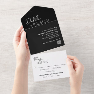 Casamento Moderno do Código QR Preto Mínimo
