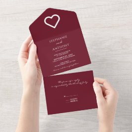 Casamento Moderno do Coração Burgundy Minimalista