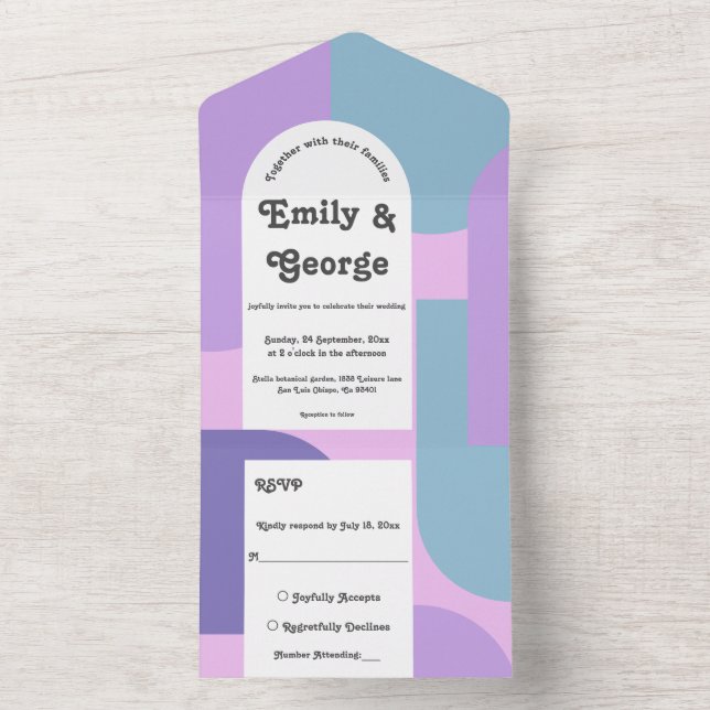 Casamento Moderno do Pastel Roxo Retro Groovy (Interno)