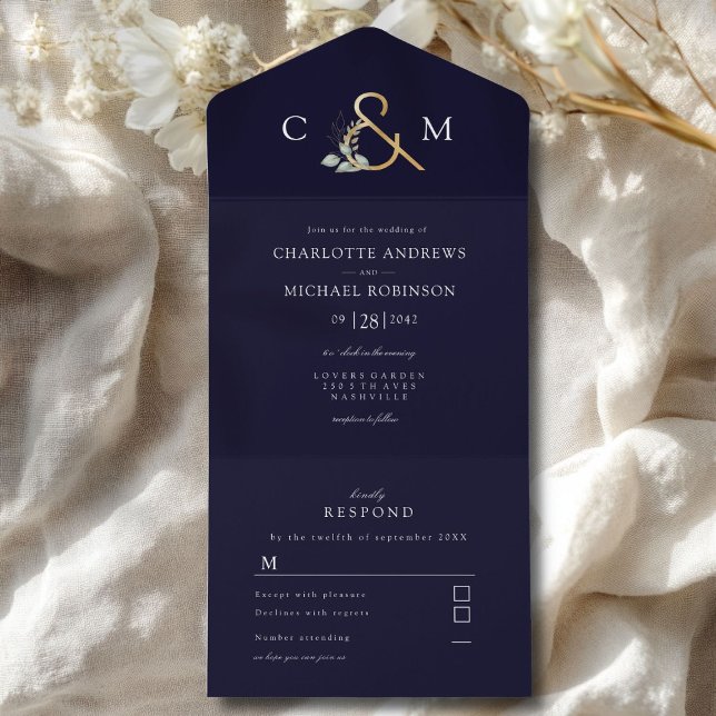 Casamento moderno e elegante de eucalipto (Modern, elegant eucalyptus wedding all in one invitation)