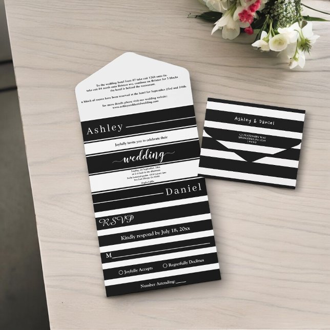 Casamento Moderno Elegante Black & White Stripes (Criador carregado)