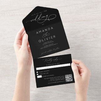 Casamento Moderno Elegante Chic Caligrafia Preto