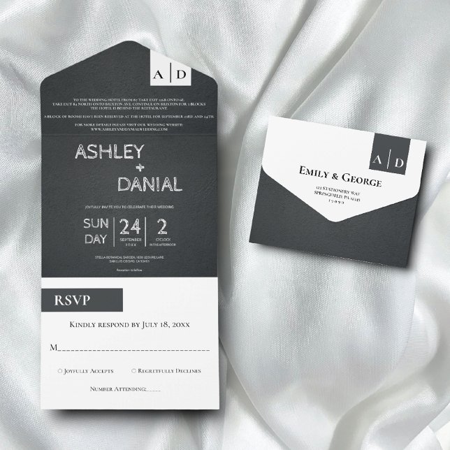 Casamento Moderno Elegante De Black E White Script (Criador carregado)