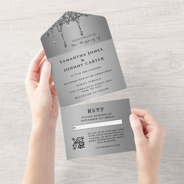 Casamento Moderno Elegante de RSVP de Silver Spark (Aba destacável)
