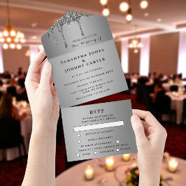 Casamento Moderno Elegante de RSVP de Silver Spark