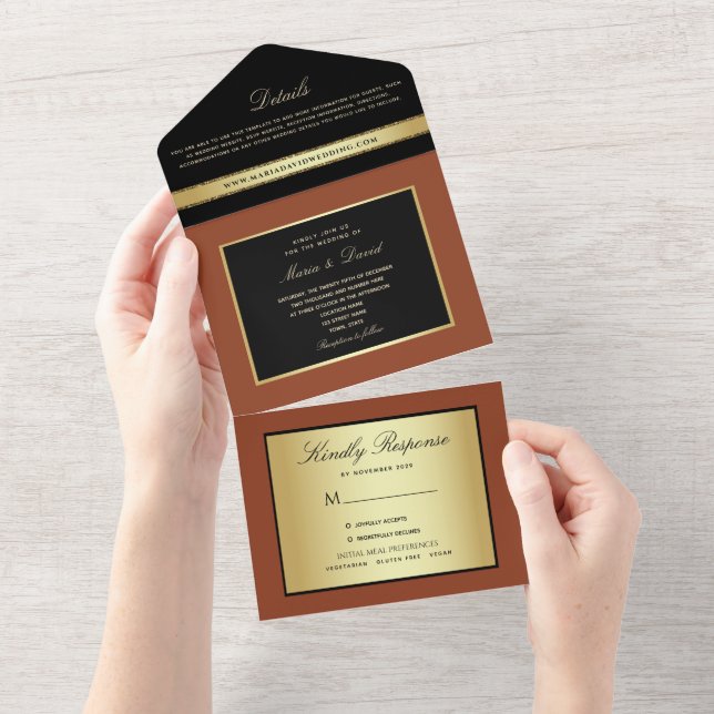 Casamento Moderno Elegante Dourado e Preto (Aba destacável)