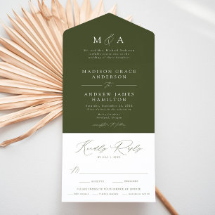 Casamento Moderno Elegante Monograma Verde Oliva