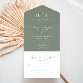 Casamento Moderno Elegante Monograma Verde Sage