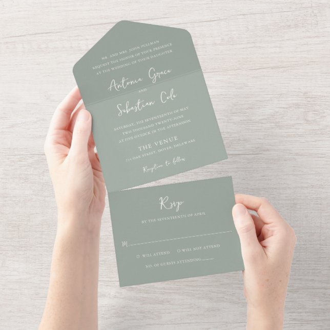 Casamento Moderno Elegante Sage Green (Aba destacável)