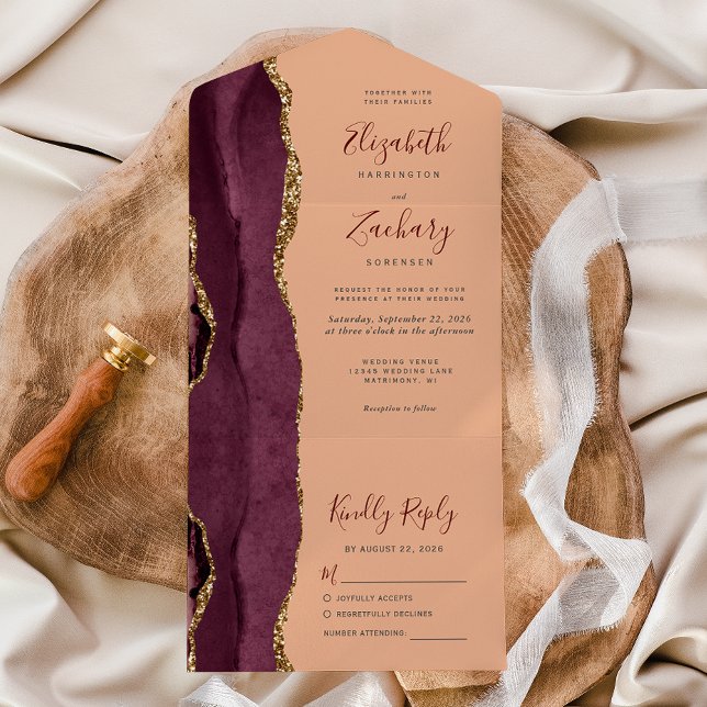 Casamento Moderno em Ágata Dourada Burgundy e Pêss (Criador carregado)