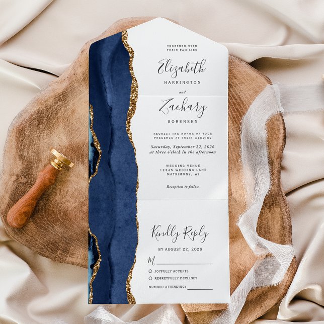 Casamento Moderno em Azul Naval com Ágata Dourada (Criador carregado)